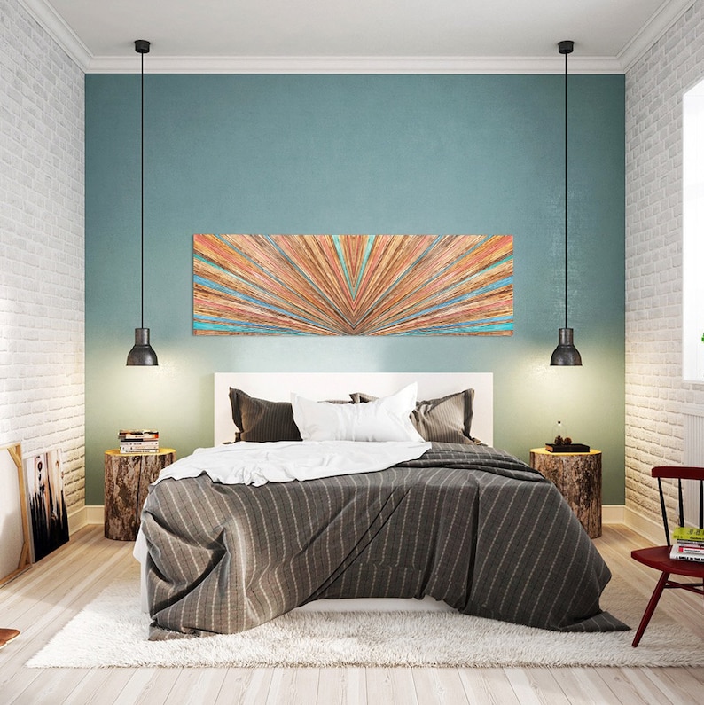 Sunlight Wood Wall Art Above Bed Decor Reclaimed Wood Etsy