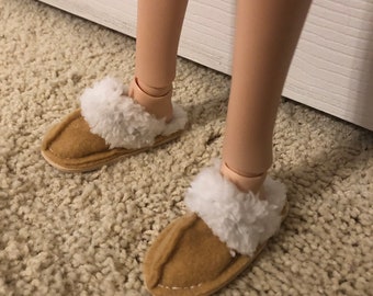 Classic and Pear Smart Doll Fuzzy Slippers-Tan-Classic and Pear Smart Doll Shoes