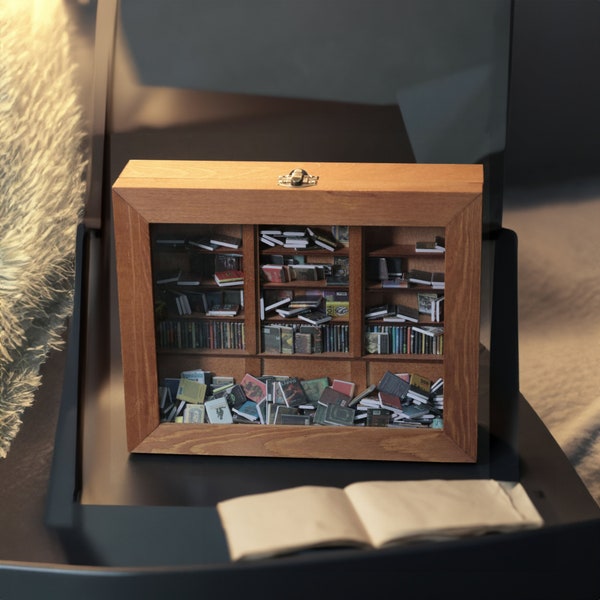 Shake Away Your Anxiety - Anxiety Bookshelf, Creative Anti-Anxiety Bookshelf Ornaments,Miniature Book Match Boxes Display Case Cabinet,
