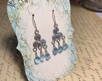 Sky blue topaz chandellier earrings