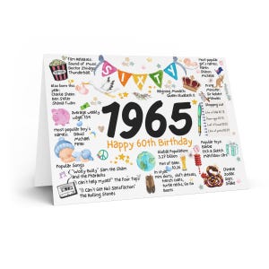 60th birthday card | Free postage | Sixtieth birthday | 1965 | Wife, partner, friend, husband, year of birth