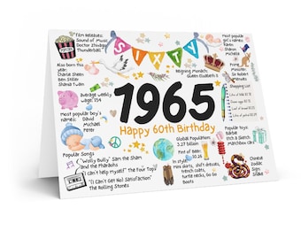 60th birthday card | Free postage | Sixtieth birthday | 1965 | Wife, partner, friend, husband, year of birth