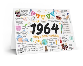 60th birthday card | Free postage | Sixtieth birthday | 1964 | Wife, partner, friend, husband, year of birth