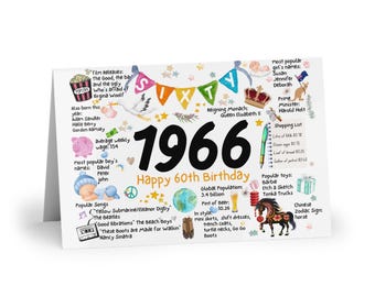 Tarjeta de 60.º cumpleaños: Datos de 1966, hecha en Australia. Tarjeta de hito.