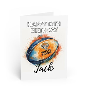 Cartão de felicitações personalizado do West Tigers, cartão de aniversário feito à mão, cartão de visita personalizado do time de rúgbi da NRL,