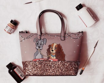 Custom Hand Painted Lady and the Tramp Purse - Kate Spade Purse - Custom Satchel