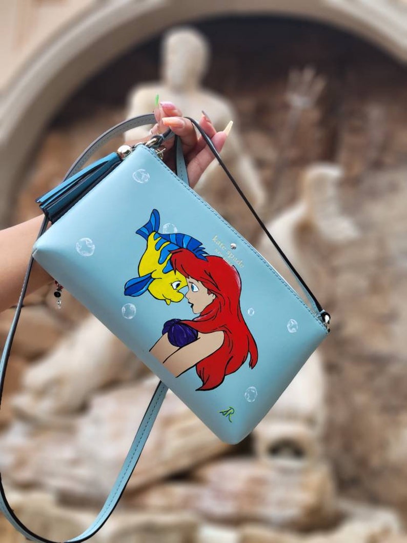 Custom Hand Painted Little Mermaid, Ariel and Flounder Purse Kate Spade