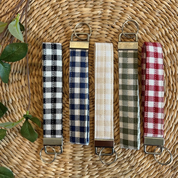 Gingham Check Keychain Wristlet | KeyFob | Fabric Key Wristlet | Car Key Accessory | Car Key Holder