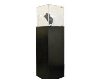 Glass Top Black Pedestal Exhibition Display Showcase with LED Lights and Lock #PED-BK-L