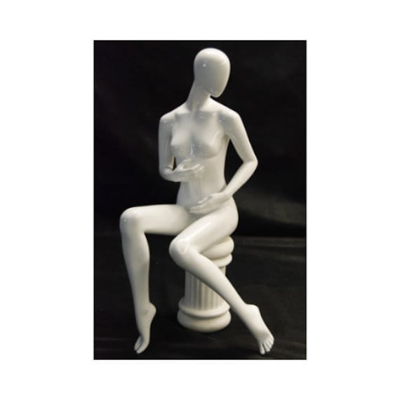 Glossy White Women's Seated Full Body Mannequin With Stool C9 