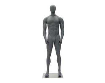 Adult Full Body Muscular Athletic Sports Male Egg Head Fiberglass Dark Matte Gray Mannequin with Base #HEF00EG