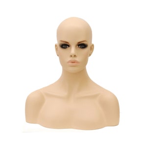 Adult Female Fiberglass Realistic Flesh Tone Mannequin Head Display with Upper Bust #H1