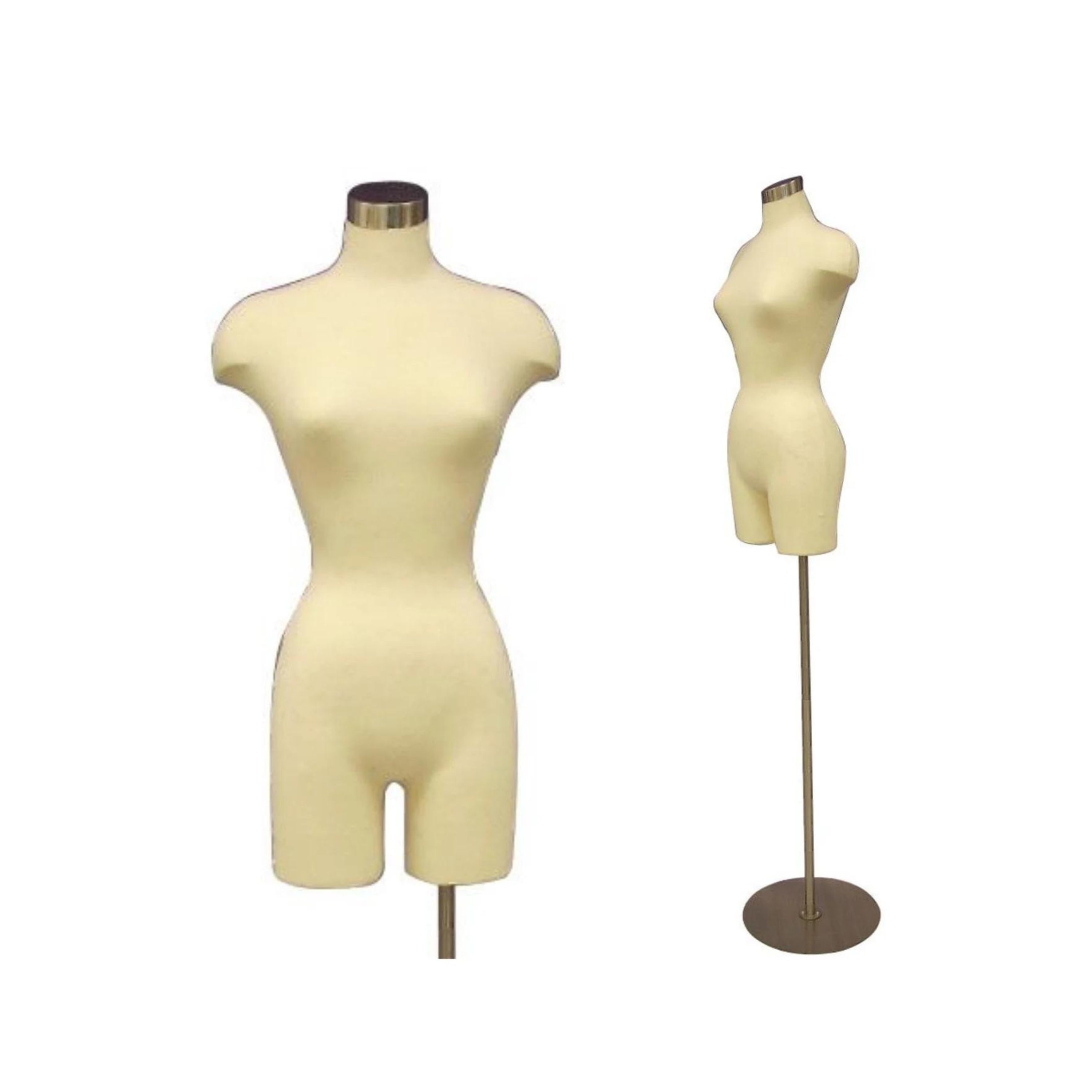 Female Display Dress Form in Natural Canvas on Modern Wood Flat Base by TSC  