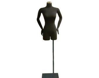 Adult Female Black Pinnable Dress Form Half Body Mannequin Torso with Flexible Arms #F02SARM