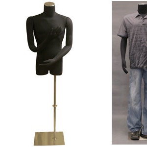 Adult Male Black Pinnable Dress Form Mannequin Torso with Flexible and Removable Arms and Base #M02ARM