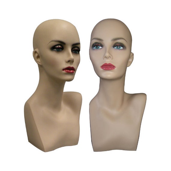 Realistic Face Fiberglass Adult Female Mannequin Head With Detailed Face  Make up 2 Pack PH17 