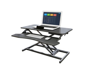 Ergonomic Black Adjustable Height Sit Stand Desk Riser Converter with Keyboard Tray #21035