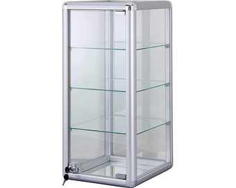 Aluminum Framed Glass Counter Top Tower Display Case with Swinging Glass Door, Lock, and Shelving #KDCAB