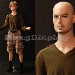 Men's Realistic Fleshtone Full Body Mannequin With Movable Elbows - Base Included #BC8