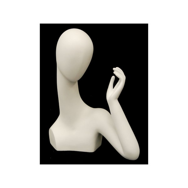 Adult Female Matte White Faceless Fiberglass Fashion Mannequin Head with Hand #SHAND1