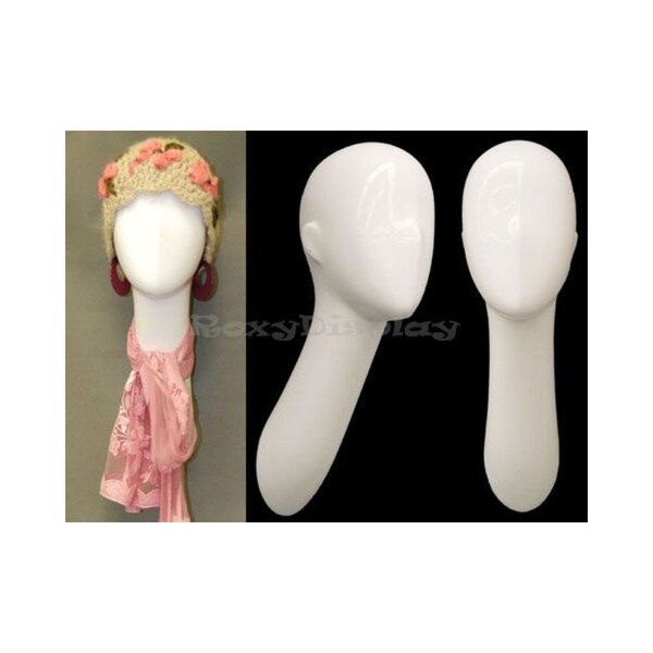 Wall Mounted Female Fiberglass Glossy White Abstract Long Neck Mannequin Head #WFEGWS