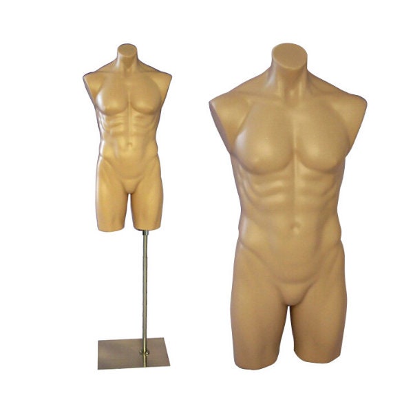 Adult Male Fleshtone Plastic Body Mannequin Torso Form Display with Optional Base #P908F