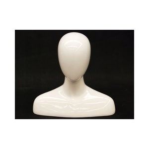 Adult Female Glossy White Fiberglass Table-Top Faceless Mannequin Head Display #FEGGW