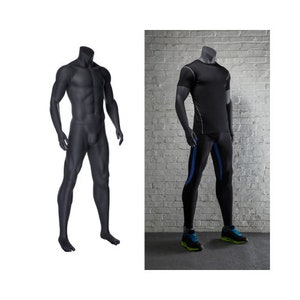 Headless Adult Male Athletic Muscular Fitness Standing Fiberglass Dark Matte Gray Mannequin with Base #NI-2