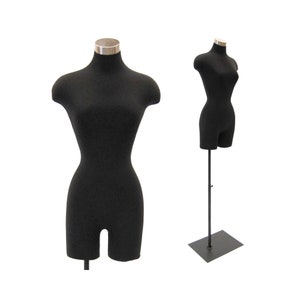 Female Adult Dress Form Mannequin Pinnable Black Torso with Shoulders and Thighs #F2BLG