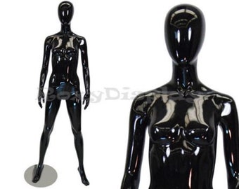 Full Body Egg Head Female Glossy Black Mannequin with Base #GF11BK1--S