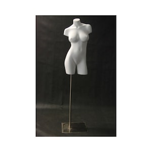 Women's Adult Fiberglass Matte White Mannequin Torso with Shoulders and Thighs - Includes Base #AD1W