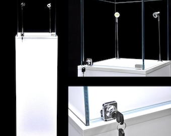 Glass Top White Pedestal Exhibition Display Showcase with LED Lights and Lock #PED-W-L