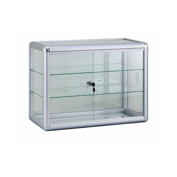 Aluminum Framed Glass Counter Top Display Case with Sliding Glass Door, Lock, and Shelving #KDTOP