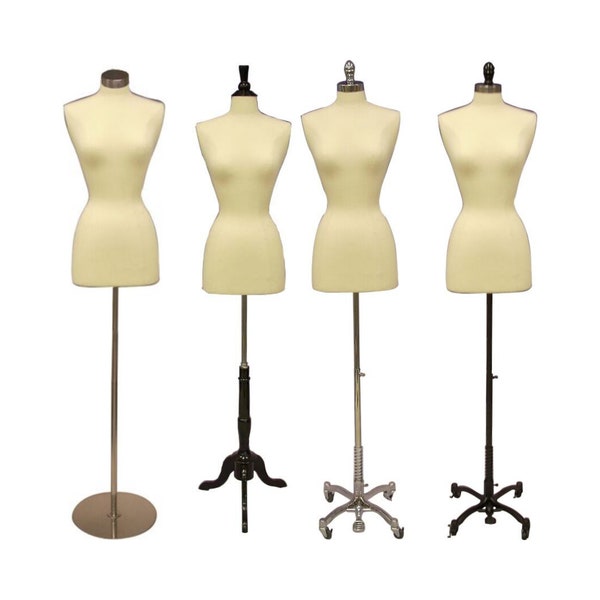 Adult Female Torso Dress Form Pinnable Off White Mannequin with Base and Neck Cap #FWPW