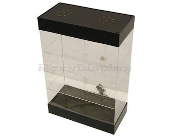 Acrylic Counter-Top Display Case with LED Lights and Lock - 3 Rows of Shelving #F6804BK