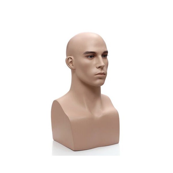 Male Mannequin Head with Round Shoulder: White – Mannequin Madness