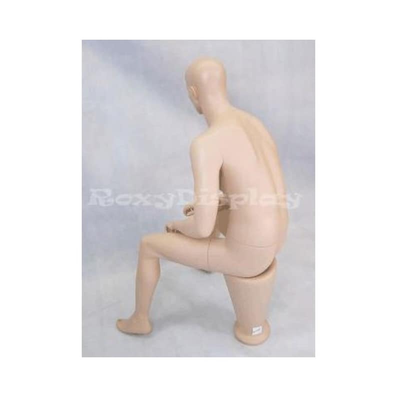 Seated Realistic Fleshtone Fiberglass Male Mannequin with Stool & Wig Included 