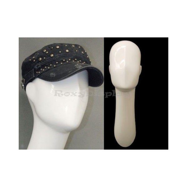 Glossy White Wall Mounted Male Mannequin Head with Long Neck