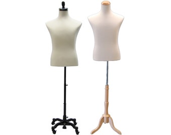 Pinnable Off White Adult Male Dress Form Mannequin Torso Shirt Display with Base #33M01