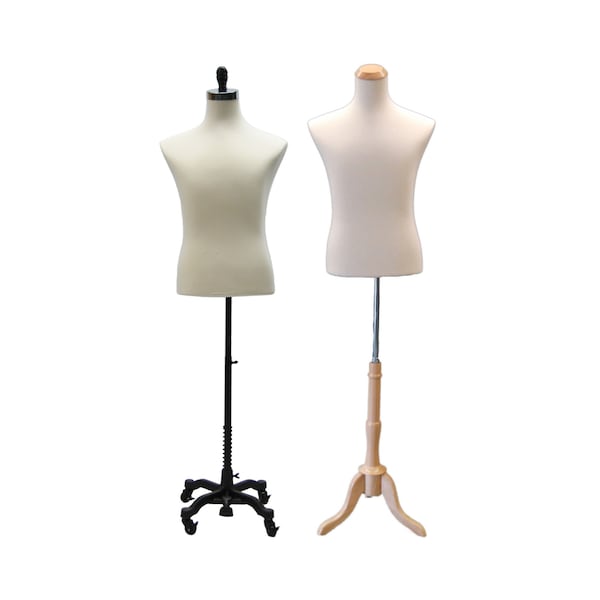 Pinnable Off White Adult Male Dress Form Mannequin Torso Shirt Display with Base #33M01