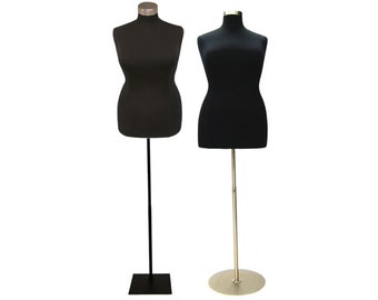 Adult Female Plus Size Black Dress Form Mannequin Pinnable Torso with Base and Neck Cap #F14/16/18/20BK