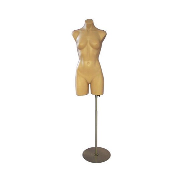 Adult Female Fleshtone Plastic Mannequin Body Torso Display with Shoulders and Thighs and Base #P907F