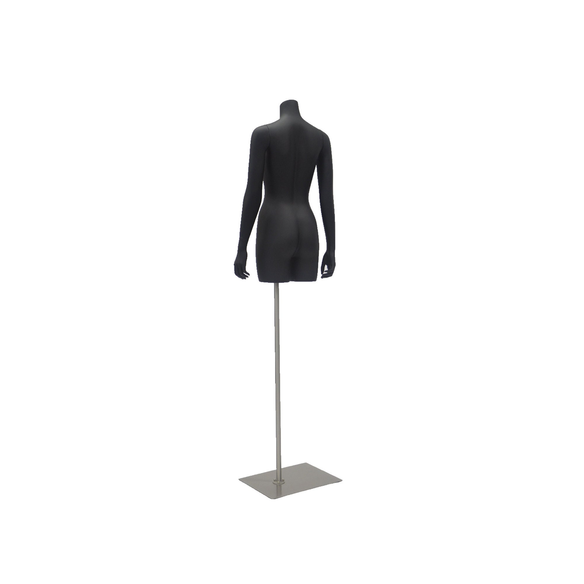 Black and Tall adjustable Mannequin Stand with 8" Square Base Male 3/4 
