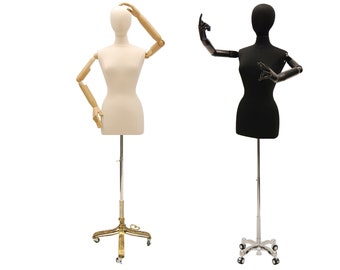 Adult Female Mannequin Dress Form Pinnable Torso with Flexible Arms and Base #F6/8WBKARM
