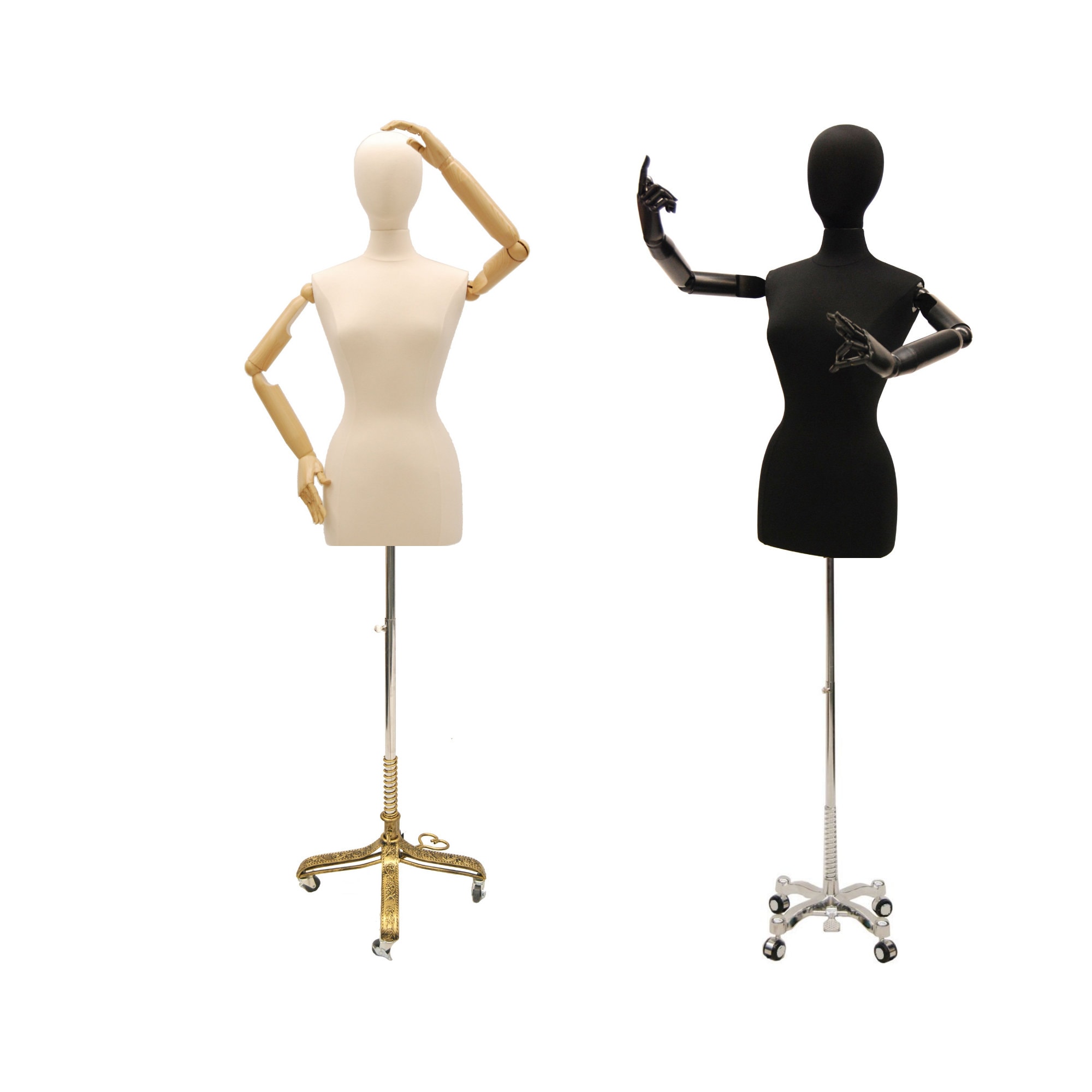 Mannequin Torso Display with Flexible Wooden Arms With Brushed Steel Stand