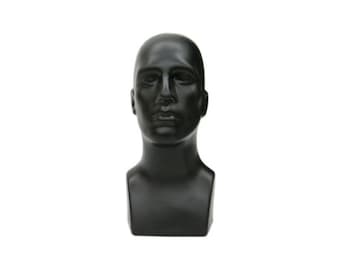 Adult Male Black Plastic Counter-top 16 Inch Mannequin Head Display (2 Pack) #M-BK