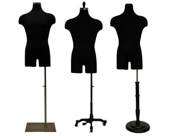 Adult Men's Pinnable Black Mannequin Dress Form Torso with Shoulders and Thighs with Base #33MLEG02