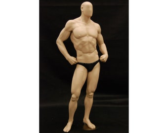 Adult Men's Fitness Muscular Body Builder Faceless Fiberglass Fleshtone Mannequin with Base #MANF