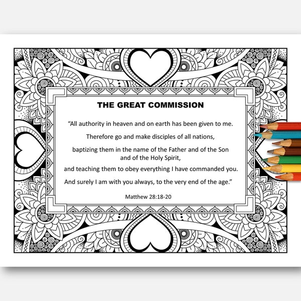 The Great Commission, Matthew 28:18-20, I Am With You Always, Bible Verse Coloring Printable,  Scripture Page, Christian Coloring Wall Art