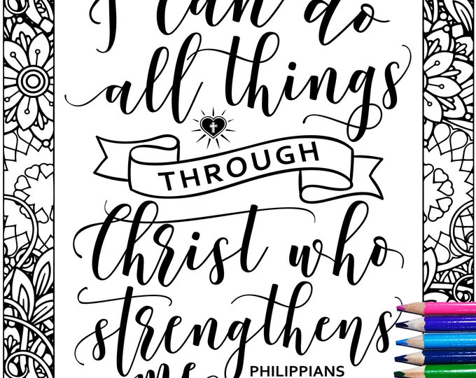 I Can Do All Things Through Christ Coloring Page 8.5X11 Bible ...